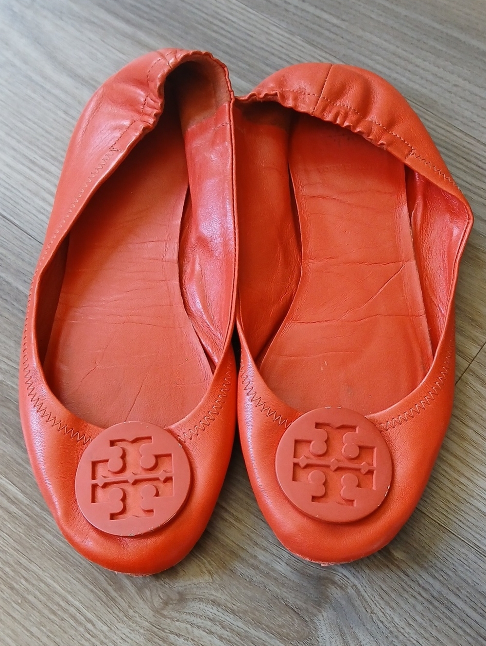 Tory Burch Red/Orange Leather Logo Ballet Flats 8 *READ